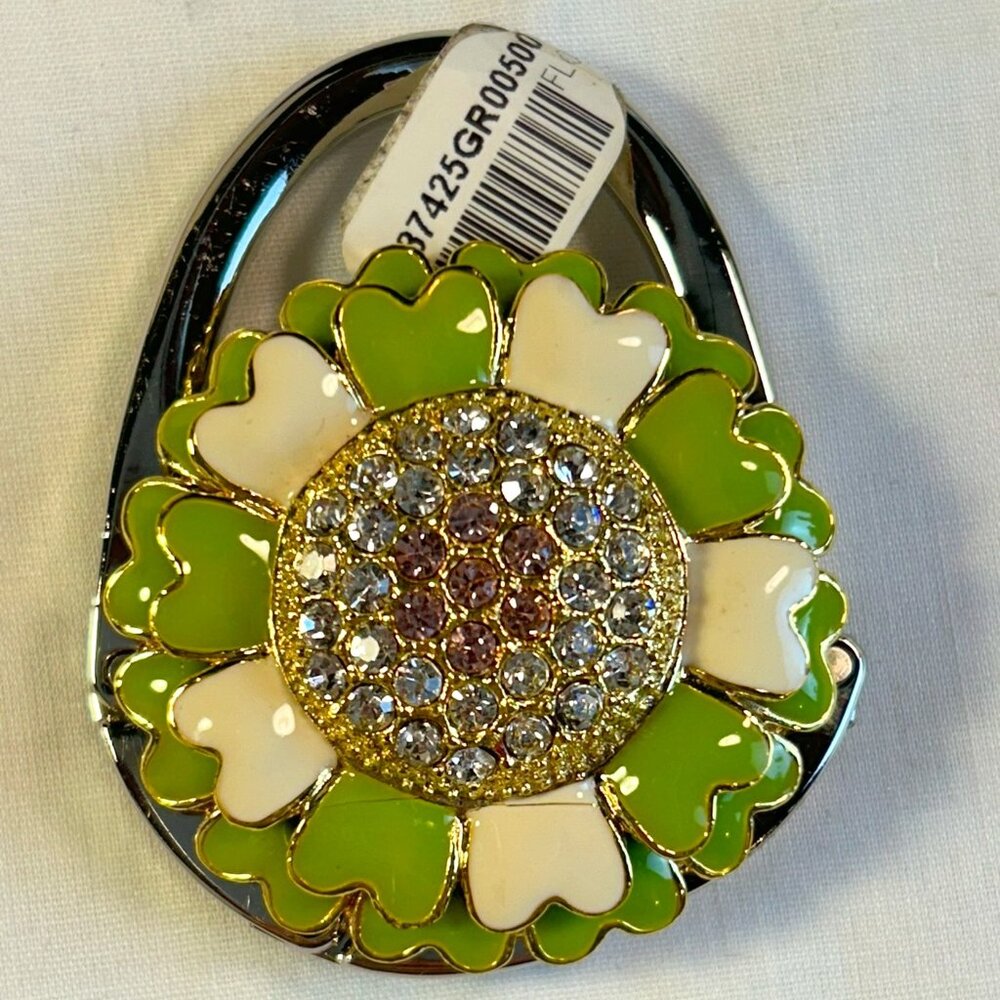 Green/Cream Hearts w/Bling Purse Bag Holder